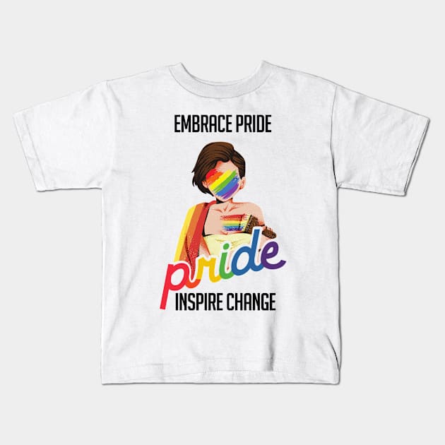 Embrace Pride, Inspire Change Kids T-Shirt by limatcin